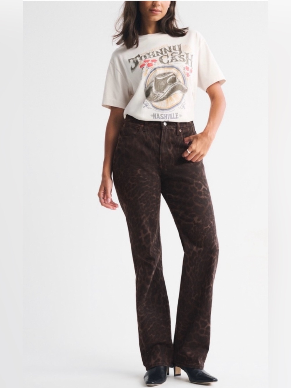 Abercrombie & Fitch 90’s Mid Rise Curve Love leopard print jeans